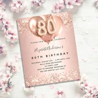 80th birthday rose gold balloons invitation flyer