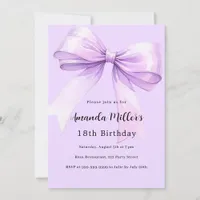 Lavender bow elegant birthday invitation