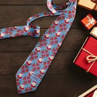 Santa Poinsettia Traditional Add Initial Christmas Neck Tie