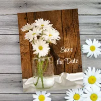 Mason Jar White Daisies Barn Wedding Save the Date Announcement Postcard