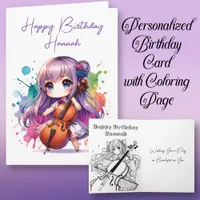 Anime Girl Playing Cello Personalized Birthday Card