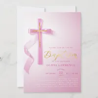 Elegant Pink Girl Baptism Religious Holy Baptism  Invitation