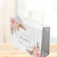 Bridal Shower floral blush pink pampas grass rose Large Gift Bag