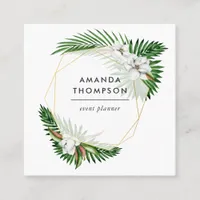 Tropical Geometric Greenery Foliage Square Business Card