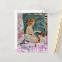 Woman and Shoes Mixed Media collage  Postcard