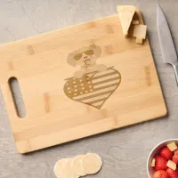 Puppy Wearing Sunglasses USA Flag Heart Wood Engraved Cutting Board