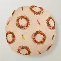 Southwest Chile Ristra Wreaths All Over Pattern Round Pillow