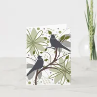 Blank Modern Trendy Abstract Floral Art Bird   Note Card