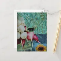 The Green Cow and Radish  Mixed Media Collage Postcard