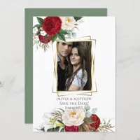 Save the Date  |  Burgundy Peony Floral Bouquets Invitation