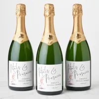 Modern Script Petals Prosecco Cheers Bridal Shower Sparkling Wine Label
