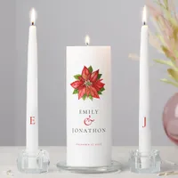 Poinsettia Names Date Initials Christmas Wedding Unity Candle Set