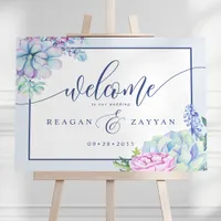 Elegant Dusty Purple Succulent Wedding Welcome Foam Board