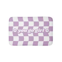 Teen Girl Purple White Checkerboard Pattern Slogan Bath Mat