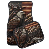 American Eagle Sculpture With Mountains and Flag Car Floor Mat