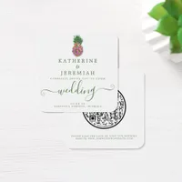 QR Code Pineapple Floral Wedding Invitation