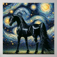 The Gorgeous Black Stallion in the Starry Night Poster