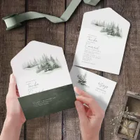 Rustic Winter Wedding Sage Green ID1049 All In One Invitation