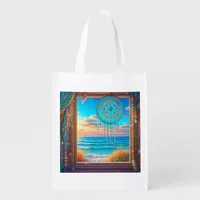 Pretty Beachy Dreamcatcher on Window  Grocery Bag