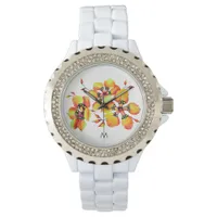 Bright Orange Flowers - Monogram Watch