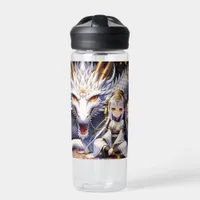 Anime Girl Warrior and Dragon Ai Art Water Bottle