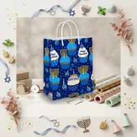 Festive Blue Painted Hanukkah Birthday Cupcake Small Gift Bag