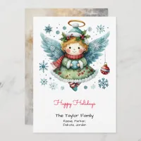 Adorable Whimsical Angel Illustration Happy  Holiday Card