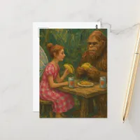 Fairy and Sasquatch Eat Tacos Postcard