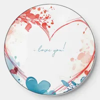 Romantic Watercolor Red and Blue Hearts Wireless Charger