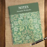 William Morris Flower Garden Personalized Green Notebook