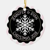 Personalize Couple's Photo Black White Snowflake Ceramic Ornament