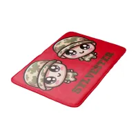 Cute Kawaii Army Camouflage Monogram on Red | Bath Mat