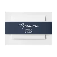 Elegant Navy Blue Script Calligaphy Graduation Invitation Belly Band