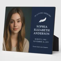Elegant Photo Memorial Remembrance Navy Blue  Plaque