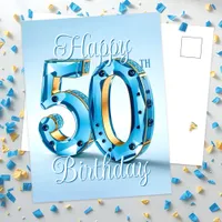 Sophisticated Sapphire and Gold 50th Birthday  Postcard
