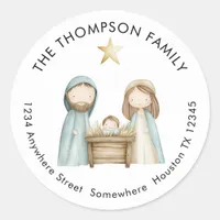 Minimalist Nativity Scene Return Name Address Classic Round Sticker