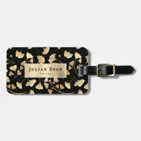 Elegant Glitter Ginkgo Gold Leaf Foliage Luggage Tag