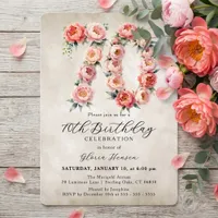Watercolor Blush Pink Peonies Number 70th Birthday Invitation