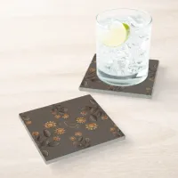 Golden Flowers Glass Coaster