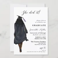 Modern Minimalist Photo She Did It Graduation Invitation