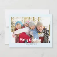 Modern Simple Ice Blue Photo Christmas Flat Holiday Card