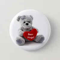 Grey Bear With Heart Pinback Button