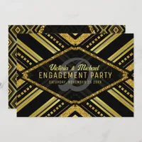 Art Deco Gold Black Glamour Gatsby Engagement Invitation