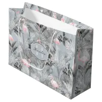 Flamingo Orchid Tropical Pattern Gray ID868 Large Gift Bag