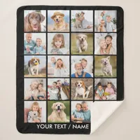 Modern 20 Photo Collage Personalized Black Medium Sherpa Blanket