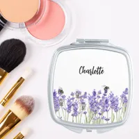 Lavender florals bees name compact mirror