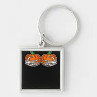 Skeleton Hand On Chest Pumpkin Halloween Women Keychain