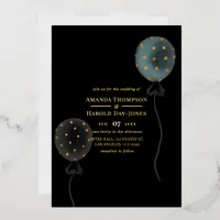 Modern Glam Black & Gold Balloon Wedding Foil Invitation