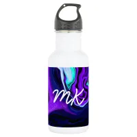 Purple, Blue and Teal Abstract Fluid Art   Stainless Steel Water Bottle