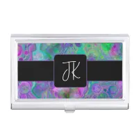 Purple, Green and Blue Fluid Art Marble Bokeh  Business Card Case